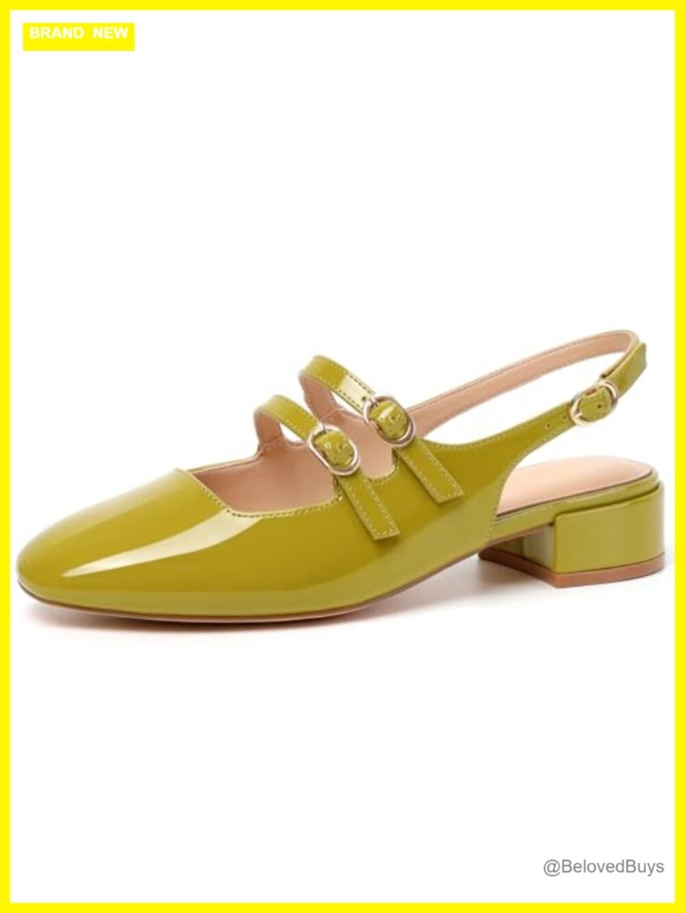 Women Double Strap Slingback Mary Jane Shoes Closed Toe Low Block Heel Comfort